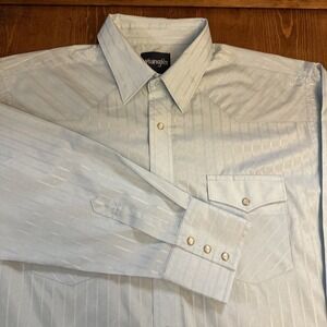 Wrangler Shirt Blue Plaid Pearl Snap Short Sleeve Western Cowboy Rodeo Mens‎ XL